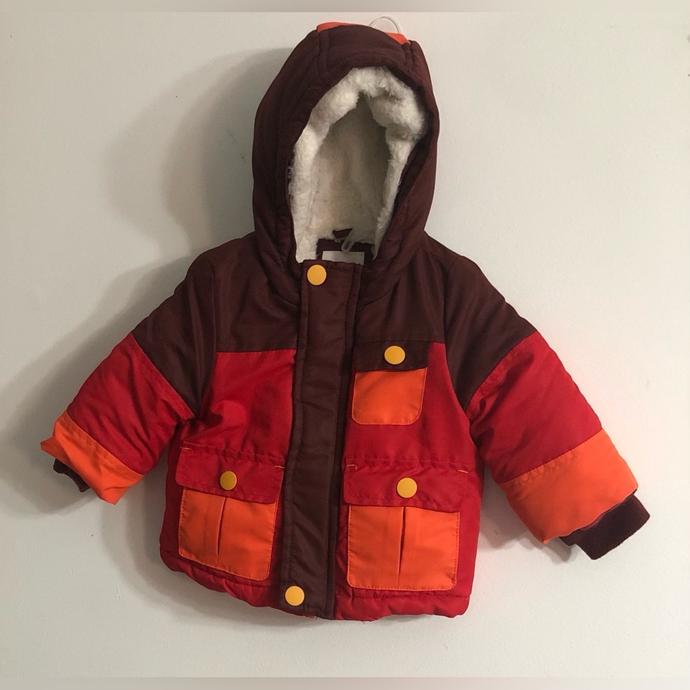 Cat & Jack Red and Orange Kids Puffer Jacket coat. 12M